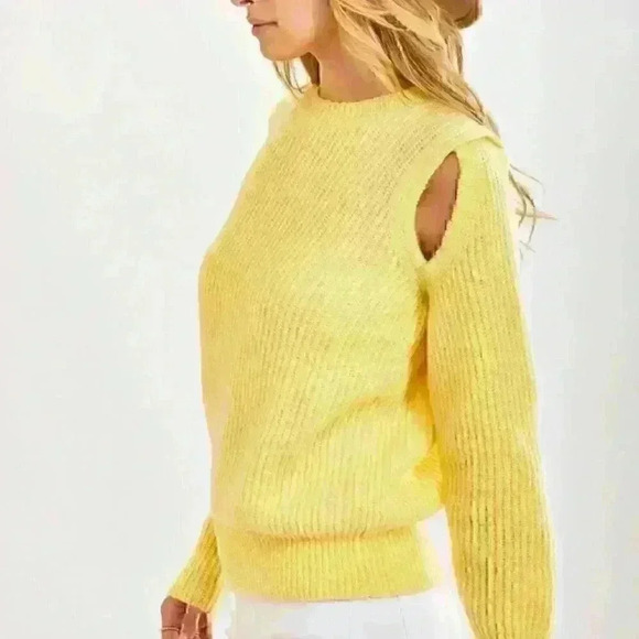 Lemon Yellow Ribbed Spring Sweater with‎ Cutouts - Picture 2 of 4